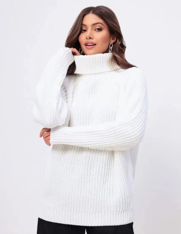 Dames Pullover – Relaxed Fit – Hoge Col – Geribd – Wolmix – Raglanmouwen