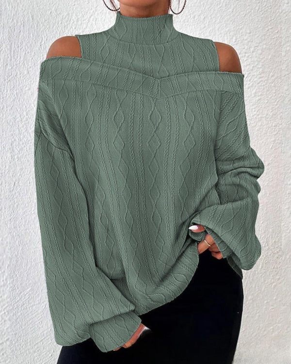 Dames Gebreide Top - Gebreide Stof - Relaxte Pasvorm - Cold Shoulder - Col Montant