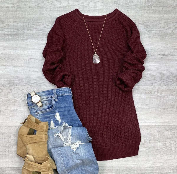 Dames Trui – Oversized Pasvorm – Cowl Neck – Zijsplit – Chunky Wol – Tuniek Lengte