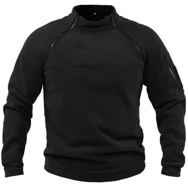 Heren Tactical Sweatshirt – Fleece – Regular Fit – Hoge Kraag – Zakken met Rits