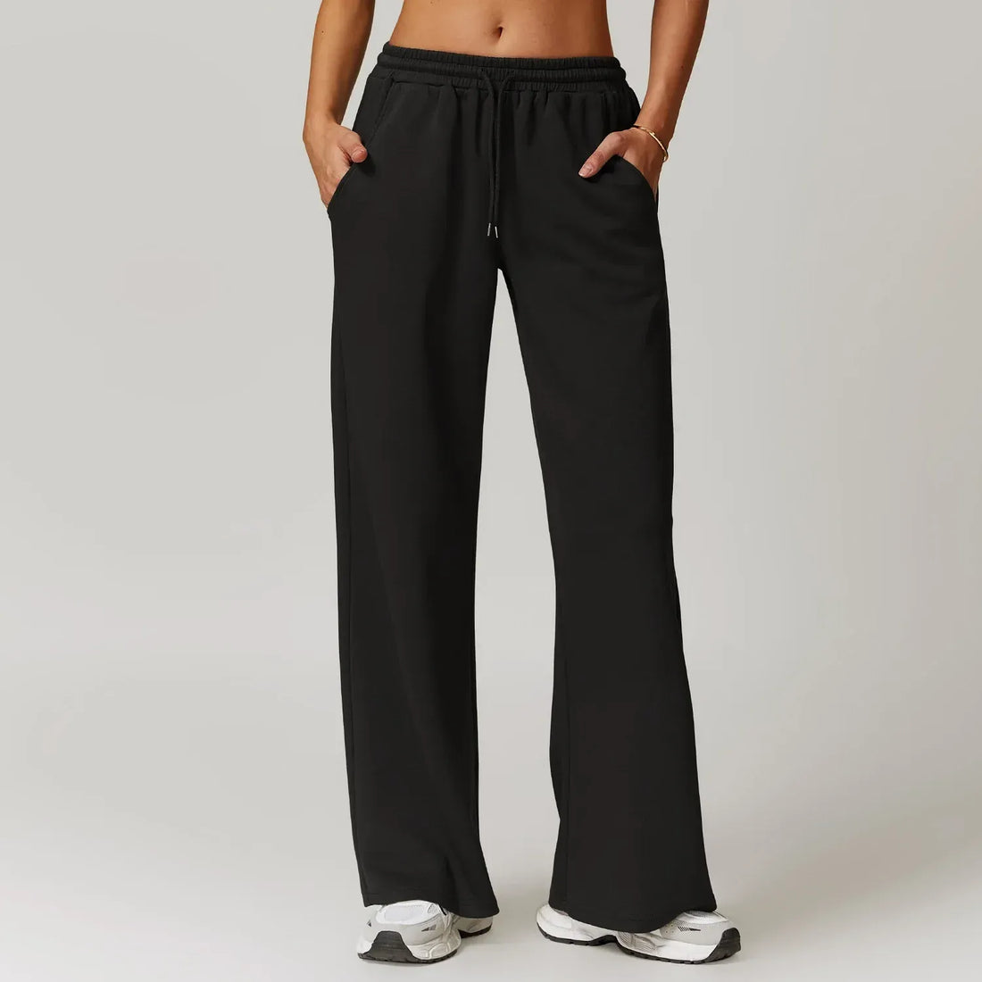 Dames Broek - Katoenmix - Hoge Taille - Wijde Rechte Pijp - Elastische Tailleband