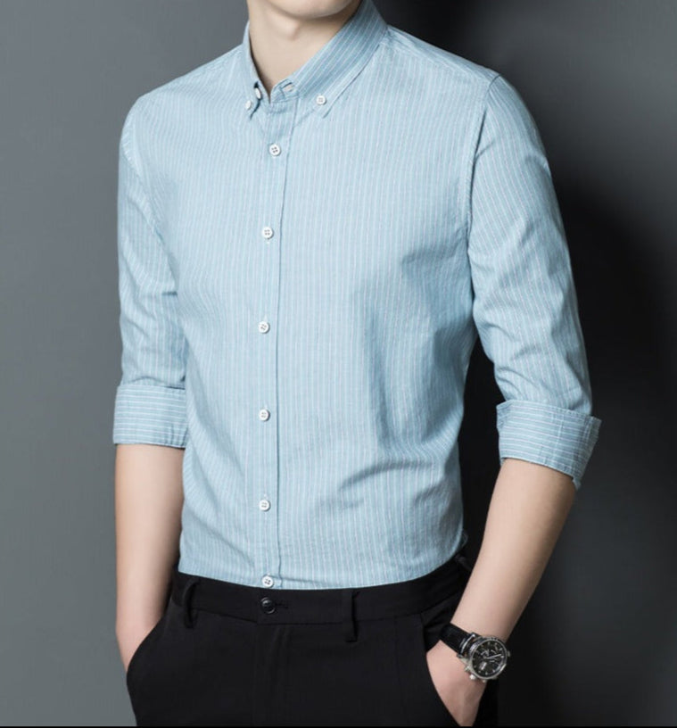 Herrskjorta – Smal Passform – Bomull – Lång Ärm – Randig – Business Casual