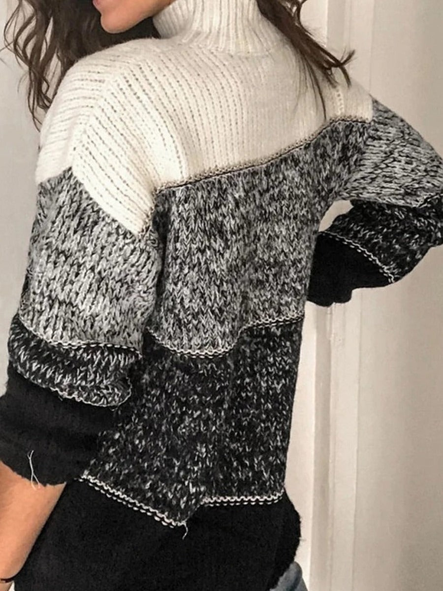 Dames Turtleneck Sweatshirt – Relaxed Fit – Chunky Knit – Wolmix – Textuurpatroon