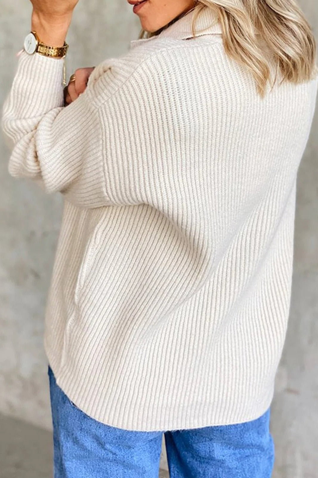 Dames Sweatshirt - Geribbelde Tricot - Polokraag - Relaxte Pasvorm