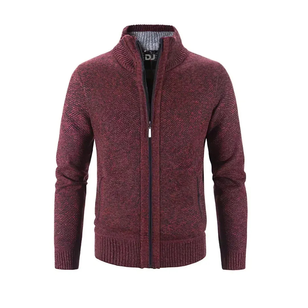 Heren Gebreid Vest – Slim Fit – Wol – Rits – Geribde Boorden – Contrastafwerking