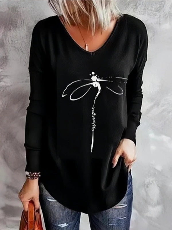 Dames Pullover – Relaxed Fit – Zachte Knit – V-Hals – Veerprint – Lange Mouwen