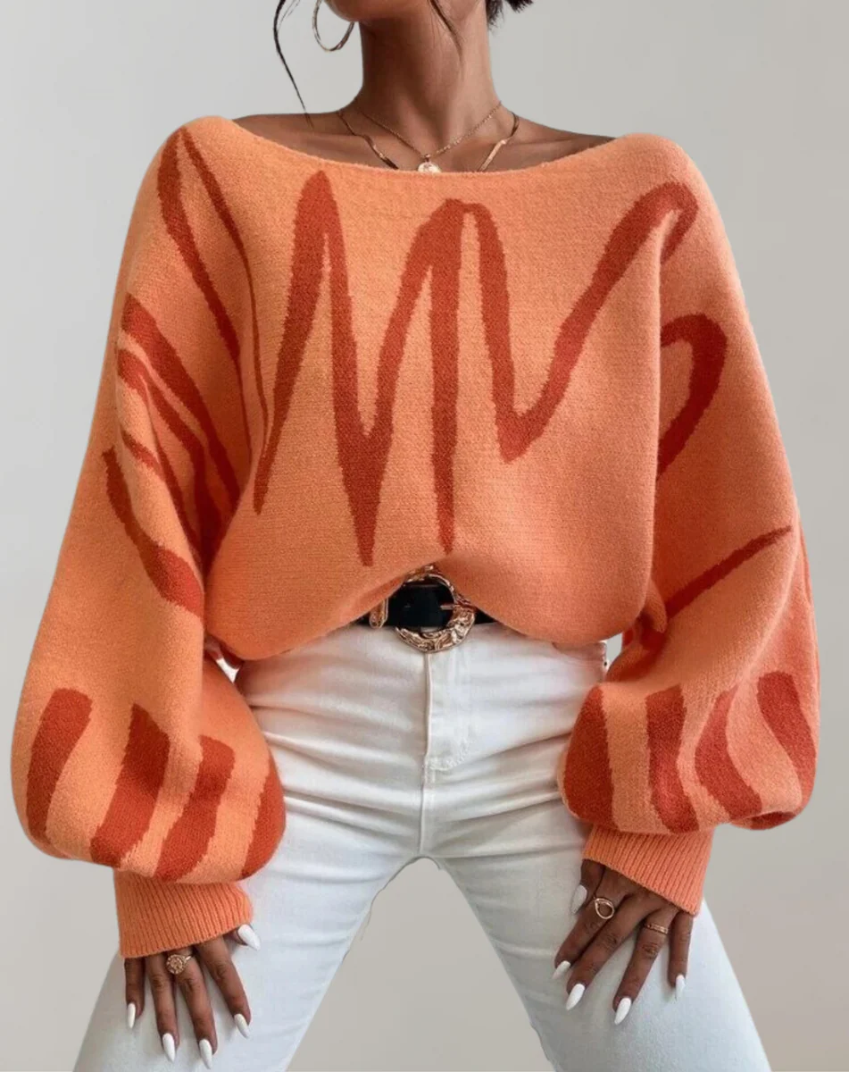 Dames Off-Shoulder Top – Gebreid – Relaxte Pasvorm – Lantern Mouwen – Cropped Design