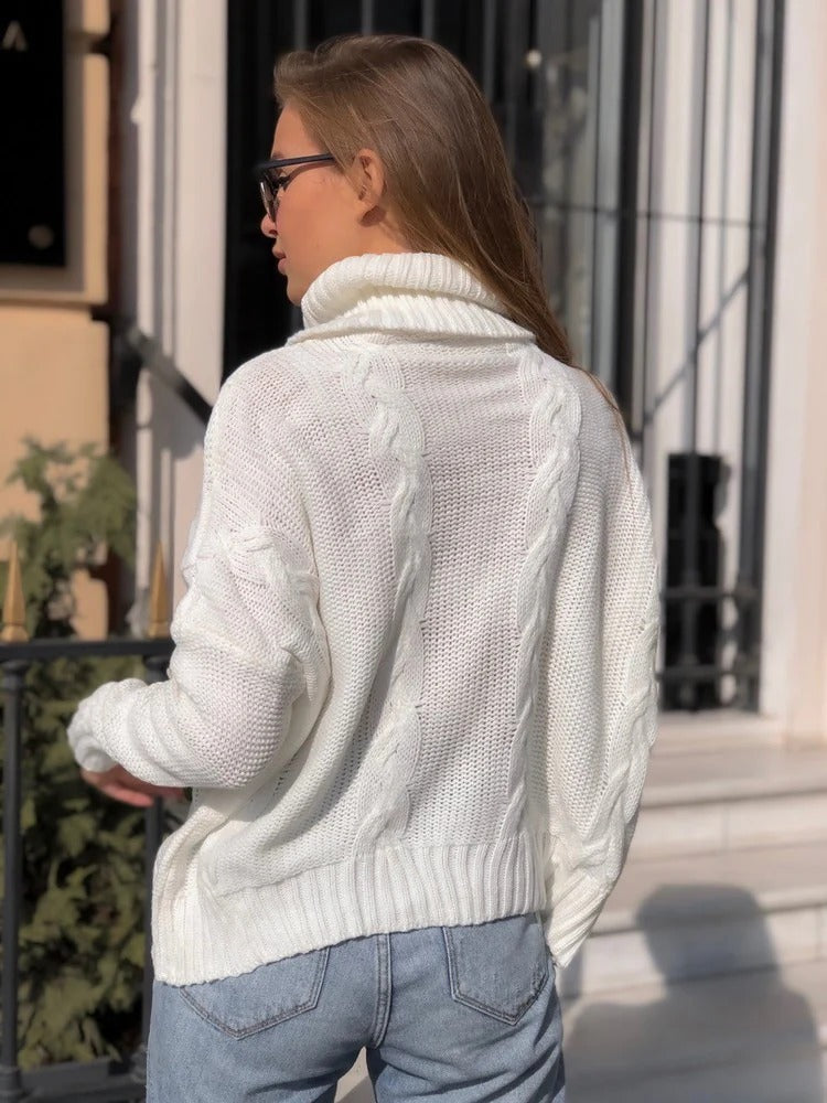 Dames Gebreide Trui – Wolmix – Kabelpatroon – Coltrui – Relaxte Pasvorm