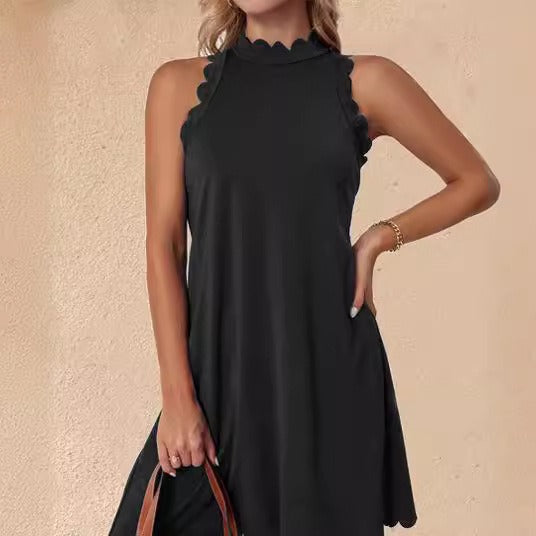 Damklänning – A-linje Passform – Ärmlös – Bomull – Volangkant – Mini Längd