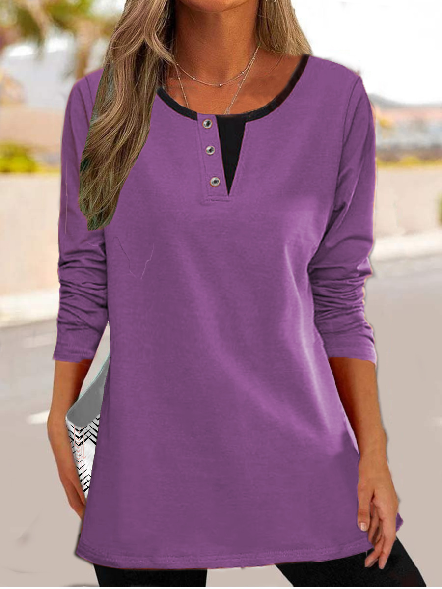 Dam Sweatshirt – Avslappnad Passform – Midilängd – Infällningsdetalj – Knäppning – Bomullsblandning