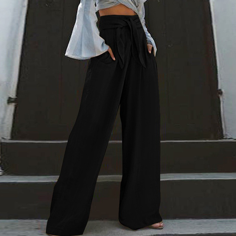 Dam byxor – Lös passform – Avsmalnande modell – Hög midja – Linne bomull – Med fickor