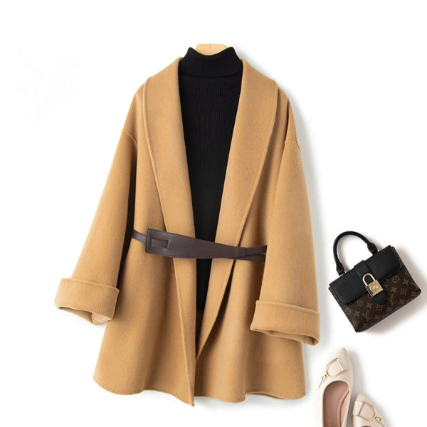 Dames Jas - Wolmix - Oversized Pasvorm - Midilengte - Sjaalkraag