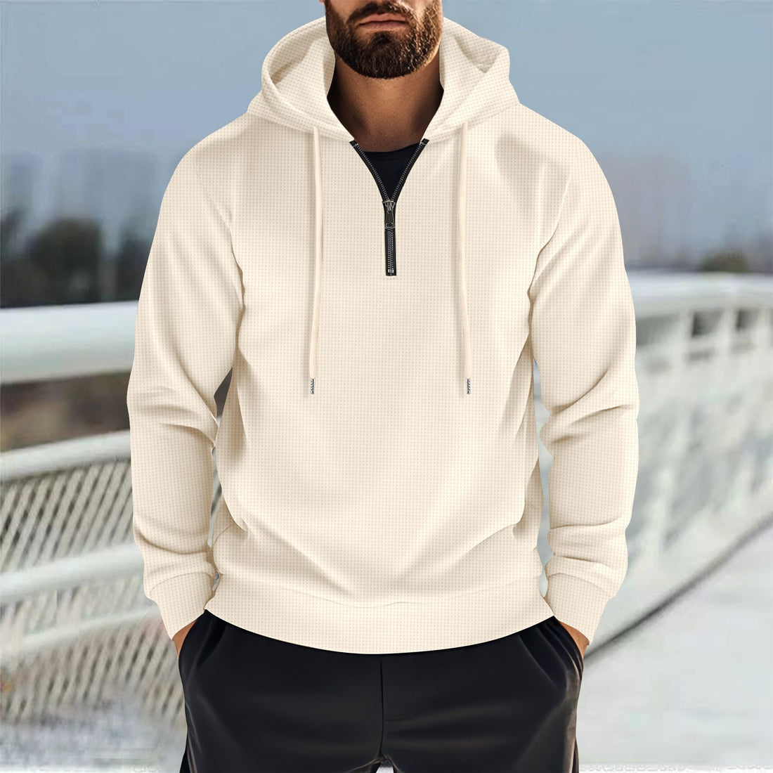 Herenhoodie - Lange mouwen - Halve ritssluiting - Capuchon met trekkoord - Casual pasvorm
