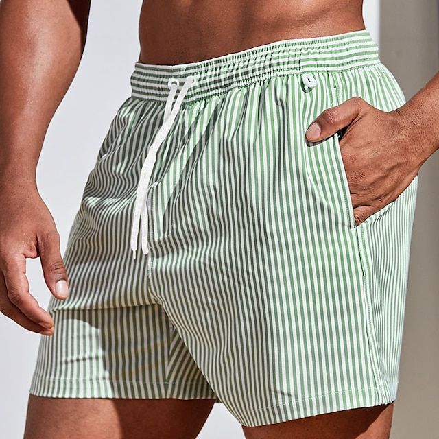 Heren Zwembroek – Regular Fit – Sneldrogend Ademend – Gestreept – Mid Thigh Lengte