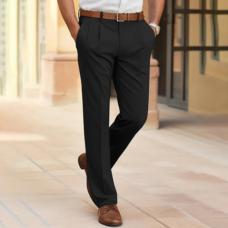 Herenbroek – Tailored Fit – Rechte Pijp – Plooi Voor – Ademend Katoenmix