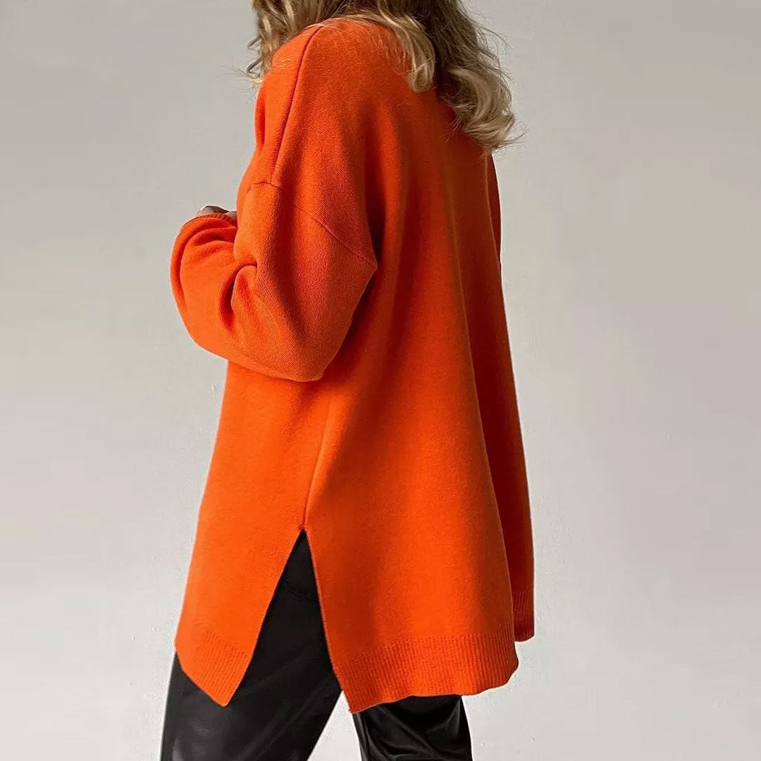 Dames Trui - Zachte Brei - Oversized Relaxed Fit - Geribde Col - Zijbies