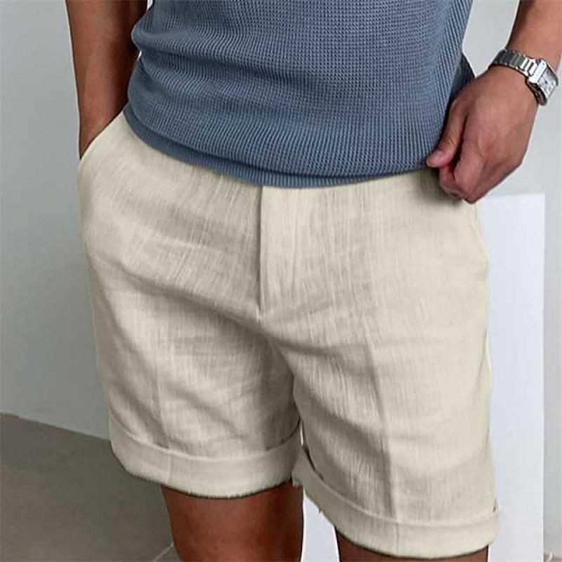 Heren Shorts – Relaxed Fit – Natuurlijke Vezels – Cuffed Zoom – Boven Knie