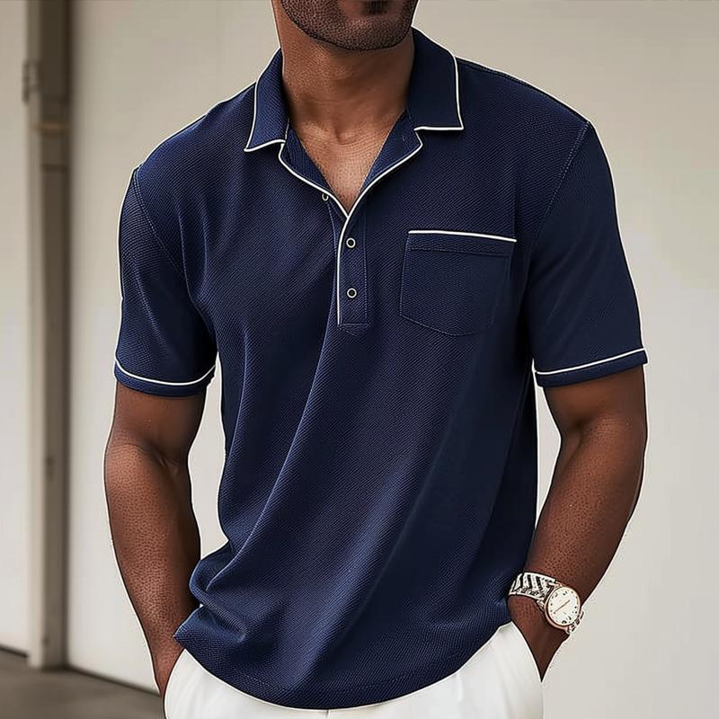 Heren Poloshirt – Piqué Katoen – Regular Fit – Borstzak – Contrasterende Biezen
