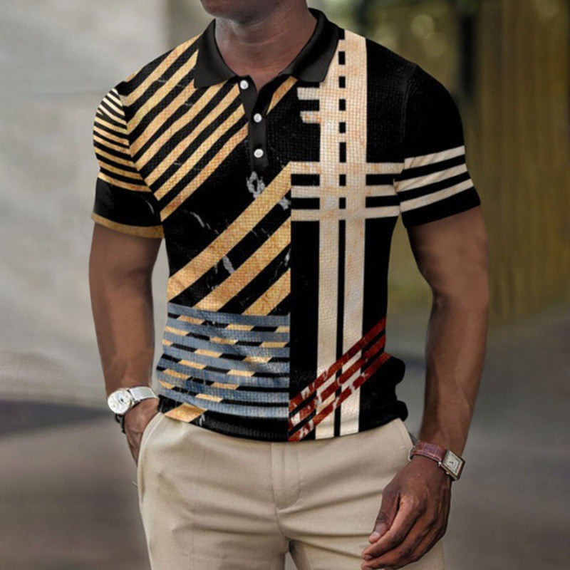Heren Polo Shirt - Geometrisch Design - Korte Mouw - Rits Kraag - Ademend Casual