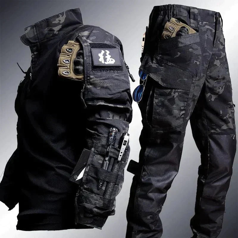 Heren Tactical Set – Slim Fit High Neck Top – Cargo Broek met Utility Zakken