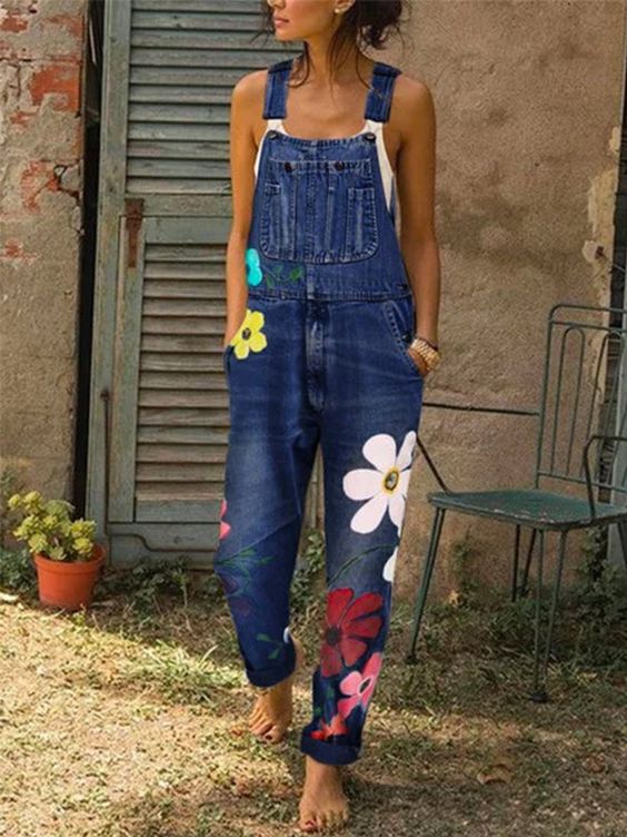 Dames Jumpsuit – Losse Pasvorm – Mouwloos Tuinpakmodel – Natuurlijke Stoffen – Bloemenprint