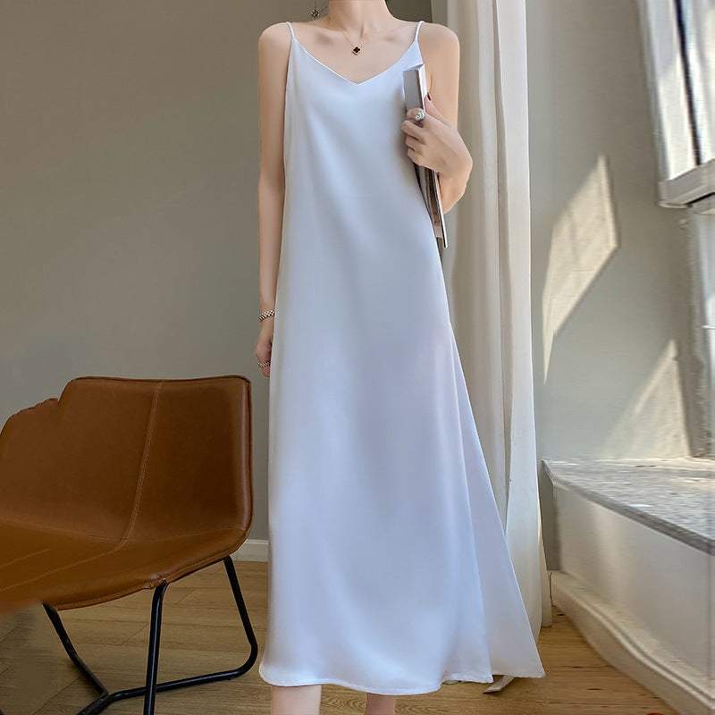 Dam Klänning – Satäng Camisole – A-linje Passform – Lång Elegant Snitt