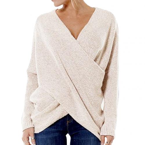 Dames Trui – Relaxed Fit – Wolmix – Crossover V-Hals – Geribd Breisel